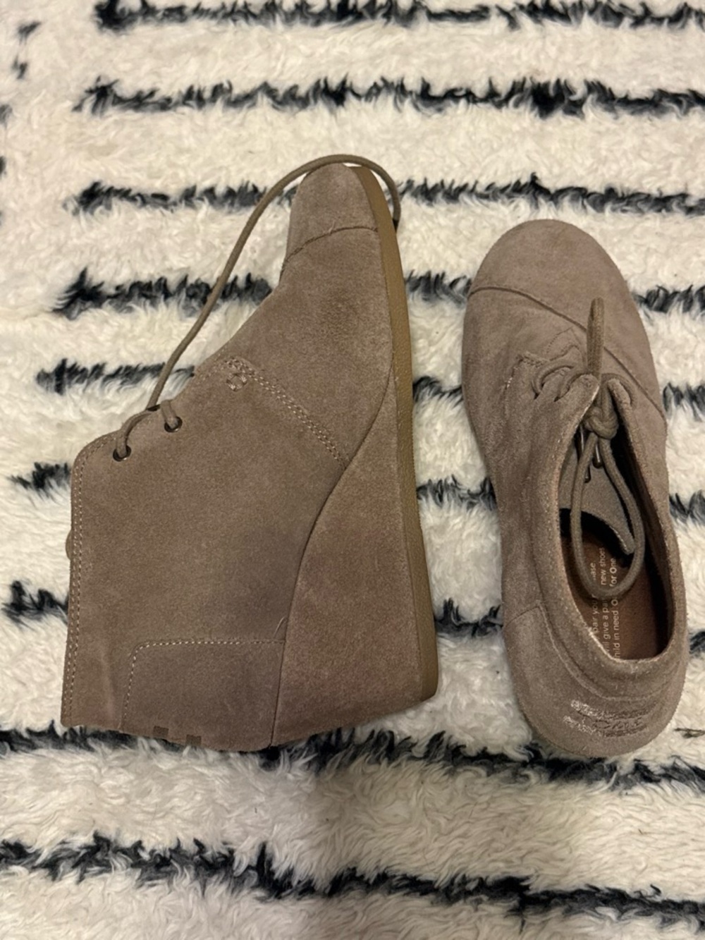 TOMS TAUPE SUADE WEDGES